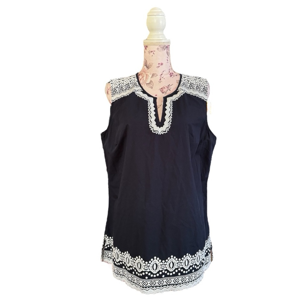 Talbots Embroidered Sleeveless Navy Blouse